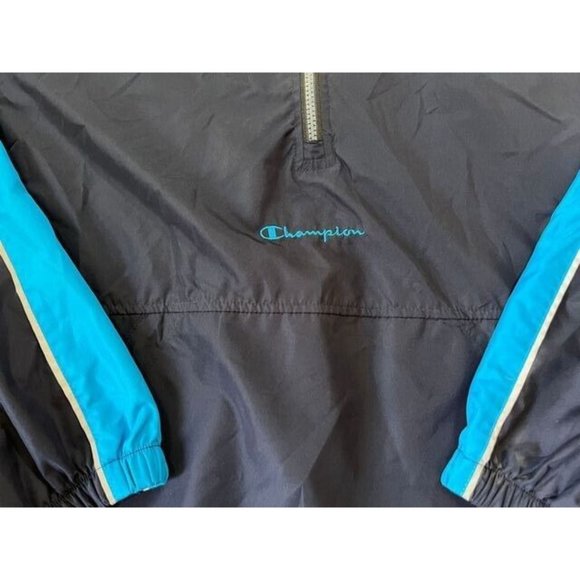 Champion Jacket Adult Medium Blue Striped Long Sleeve 1/4 Zip‎ Windbreaker Mens. - Picture 4 of 11